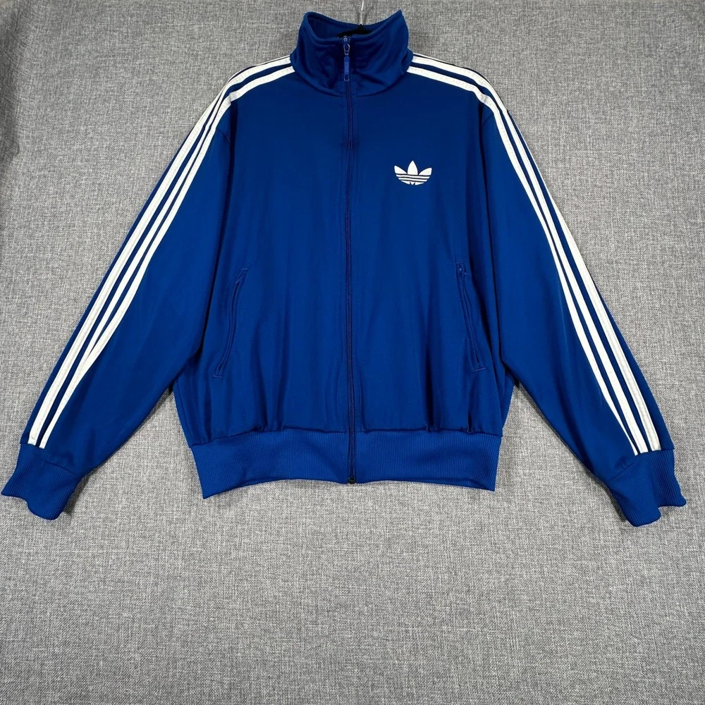 Adidas Track Jacket Mens Medium Blue Firebird Trefoil Full Zip Y2K Blokecore